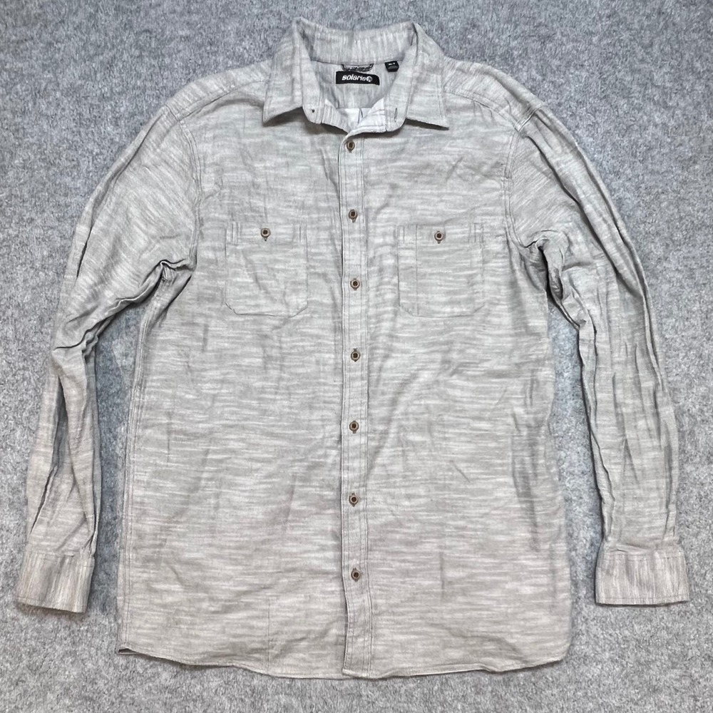 Solaris Mens Grey Slub Textured Long Sleeve Button Down Cotton Shirt‎ Winter XLT